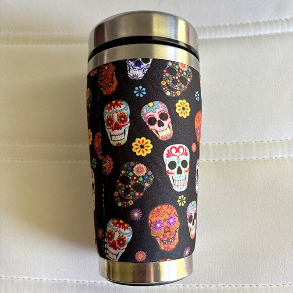 MUGZIE 16 oz. Tumbler Water Proof Insulated Day Of The Dead Sugar Skull Cover - Picture 4 of 6